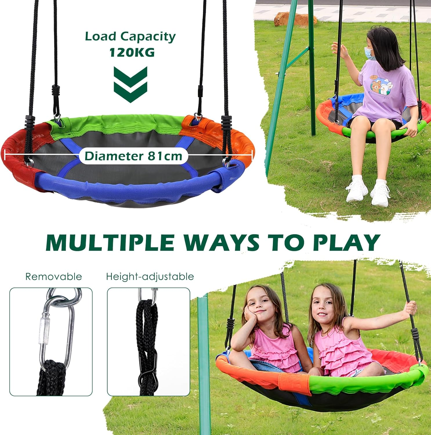 CYFIE 5-In-1 Swing Set for Kids Heavy-Duty Metal Swing Stand Outdoor Playground Equipment W/2 Swings Basketball Hoop, Football Gate for Outdoor Backyard, up to 440.1Lbs (200Kg) Weight Capacity