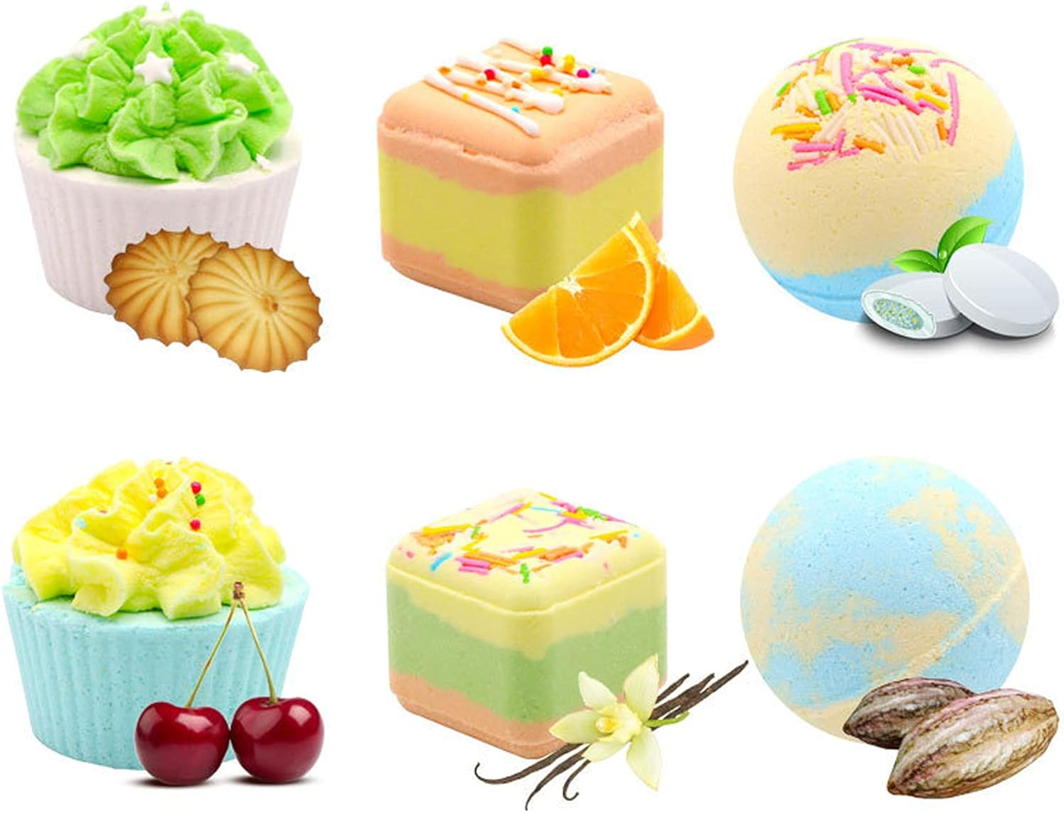 6Pcs Bath Bombs Gift Set - Colorful Fizzies Cupcakes Truffles Sprinkle Balls Spa Bath Kit with Organic Sea Salt Bubble Bath, Moisturizing & Stress Relief for Women, Girls & Moms