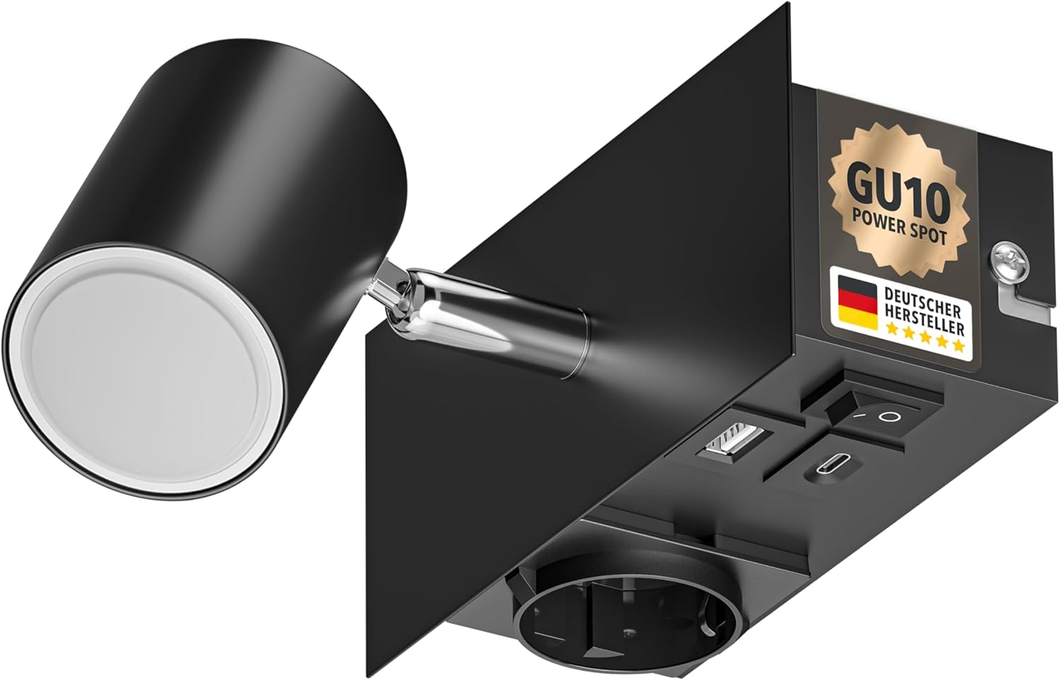 Ledscom.De Waika Wall Spotlight 1-Bulb Black Socket USB-C USB-A Includes LED GU10 Lamp 450 Lm Warm White image number 5