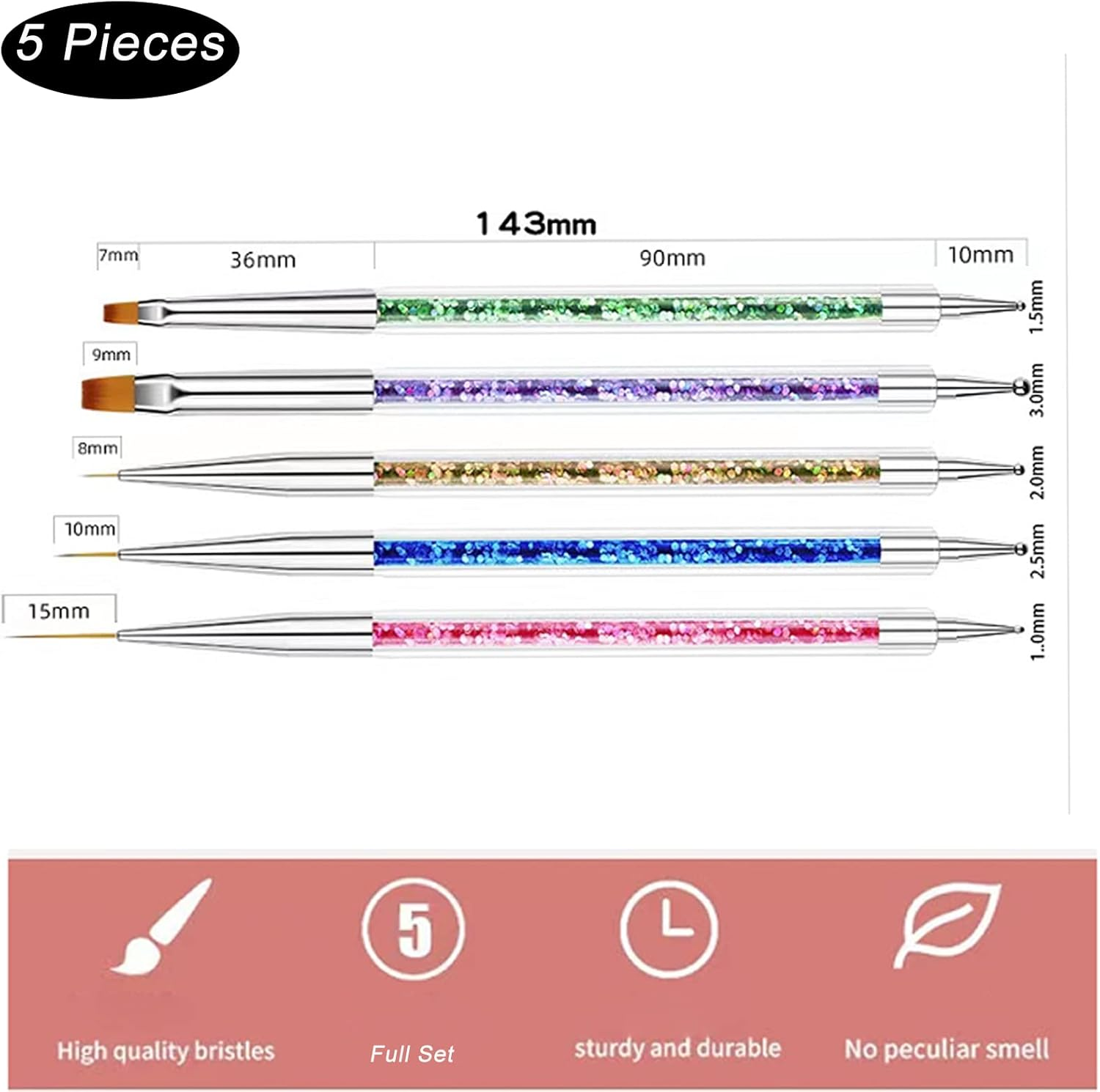 5Pcs Nail Art Tool Set, Duel-Ended Nail Art Design Pen Include Nail Painting Brush Nail Liner Brush Nail Dotting Pens for UV Gel Nail Home DIY Salon.