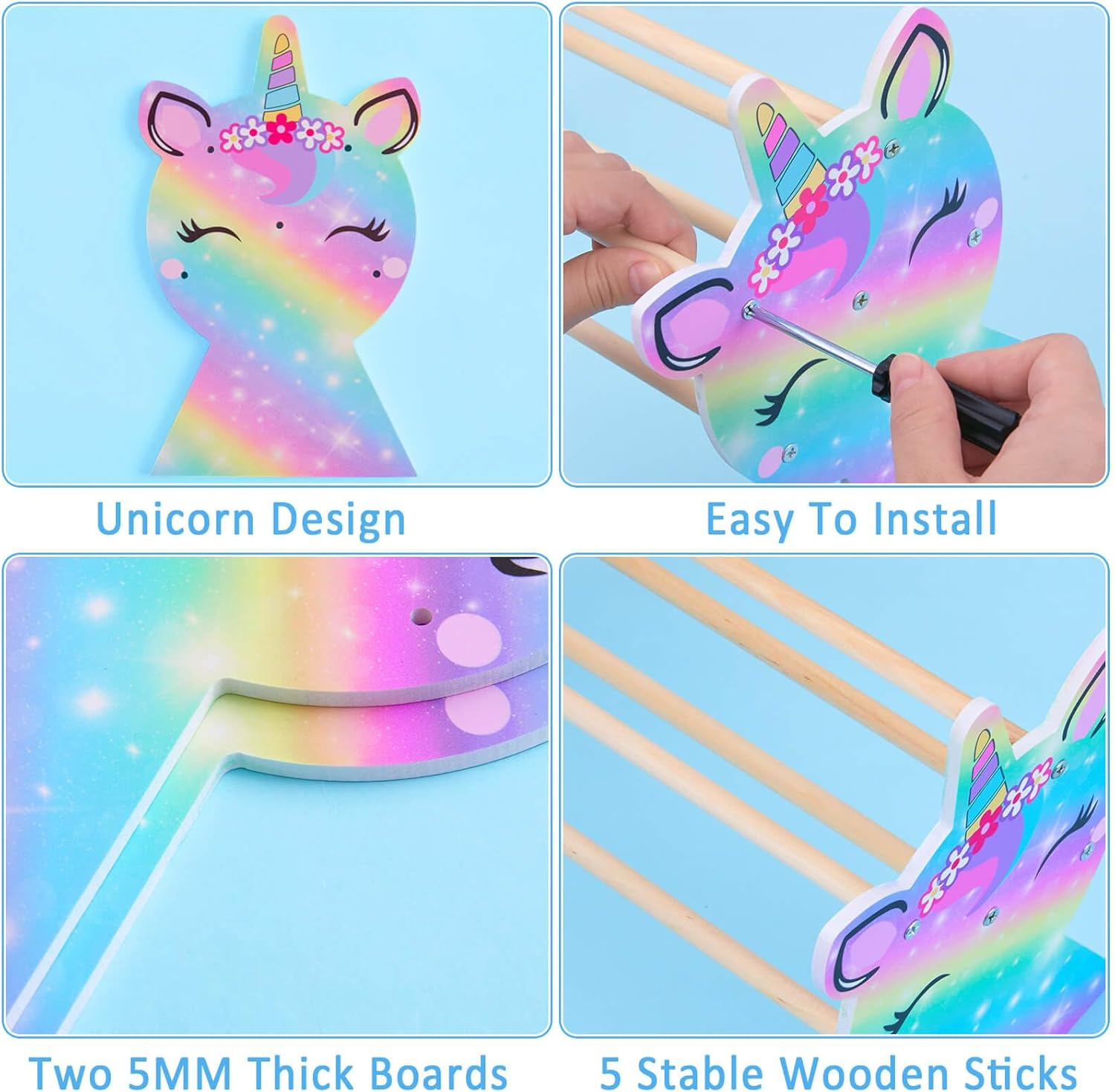Basumee Girls Headband Holder Organizer Hair Hoop Headband Display Stand Unicorn Hairband Stand Organizer Headband Storage Home Room Decors for Girls, Rainbow image number 3