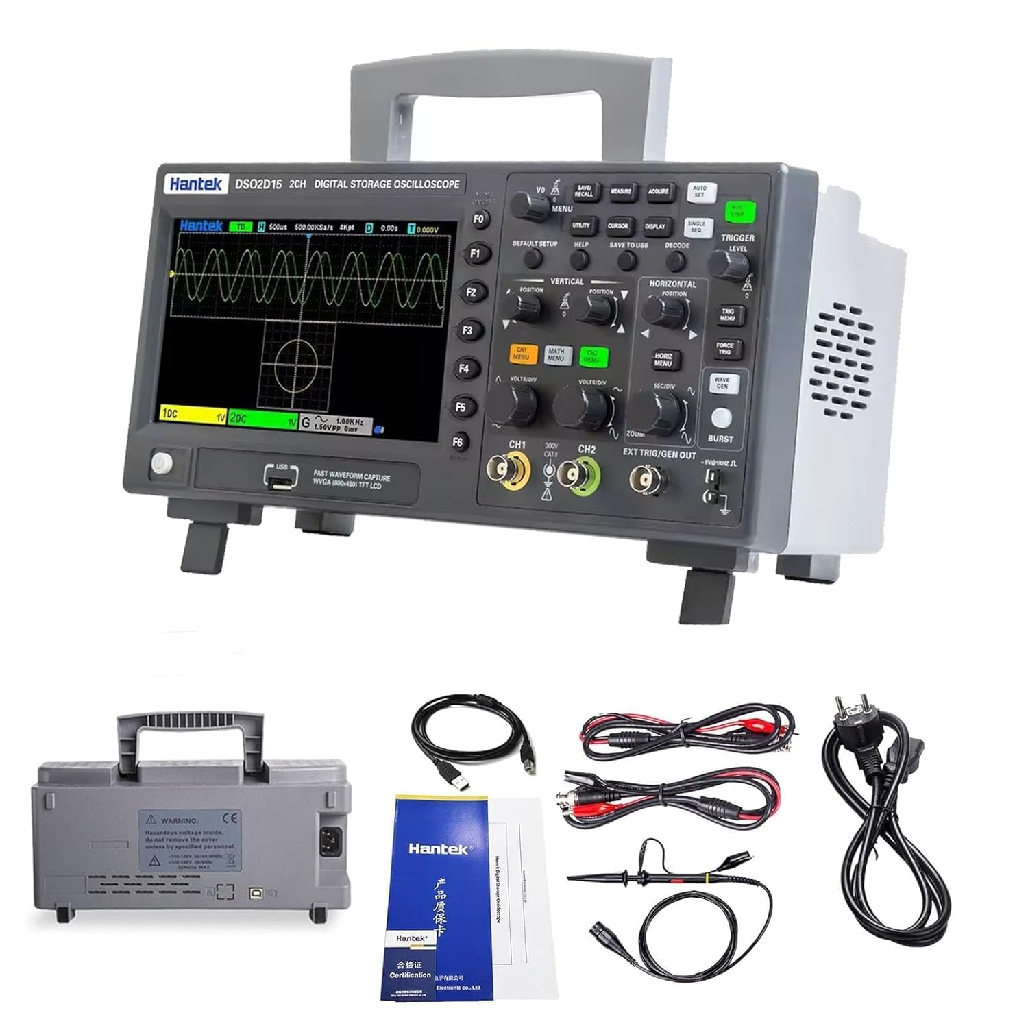 Hantek DSO2D15 2 Channels 150Mhz 1Gsa/S 8M Memory Oscilloscope with 1CH Waveform Generator image number 3