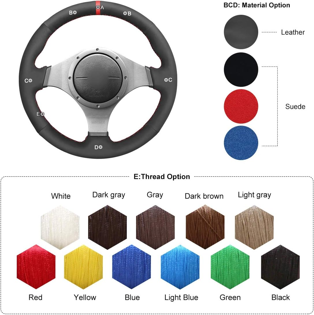 MEWANT Car Steering Wheel Cover for Mitsubishi Lancer Evolution 8 VIII 2003-2004 / Lancer Evolution 9 IX 2005-2006 Customized Hand Stitch Black Suede & Perforated Leather image number 4