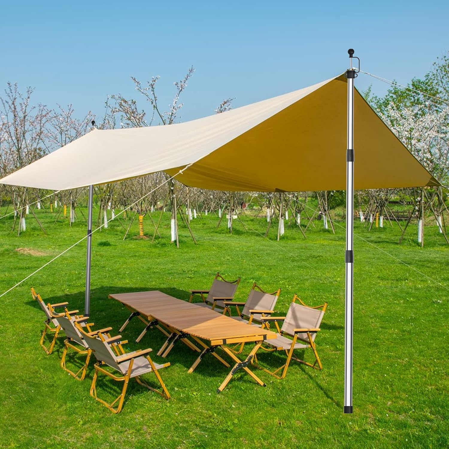 KOMCLUB Telescoping Tarp Poles | 3 Section Stepless Adjustable Tent Poles 75" Lightweight Stainless Steel with Storage Bag for Camping Canopy Awning Backpacking Hiking Set of 2 (Black image number 1