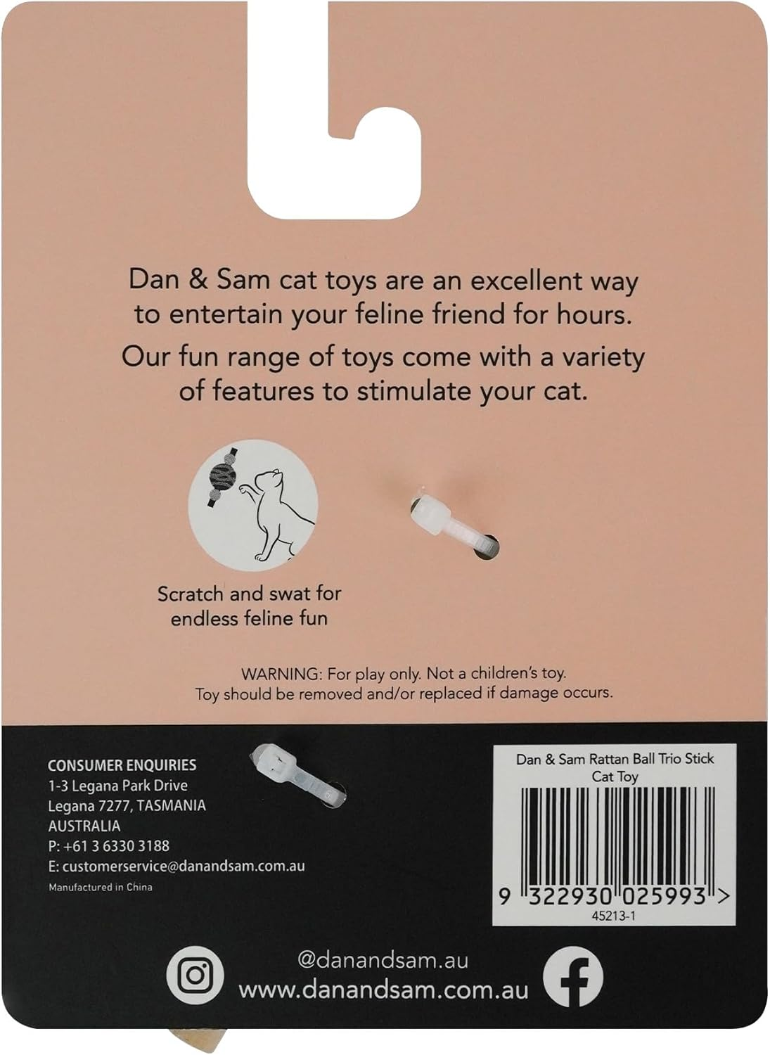 Dan & Sam Rattan Ball Trio Stick Cat Toy - Interactive Play, Durable Rattan Balls, Safe Non-Toxic Materials - Ideal for Indoor Exercise & Active Cats image number 1