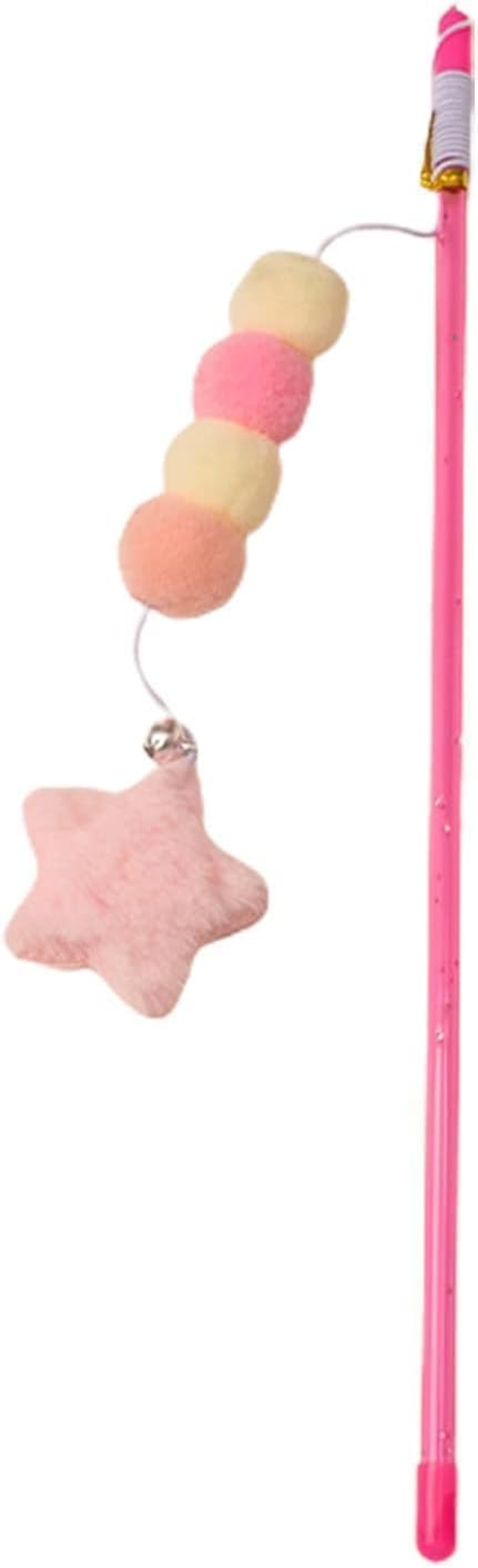 Hehglng Pink Cat Stick Toy Elastic Rope Plush Ball Star Pendant Bite-Resistant Comfortable Grip Relieve Boredom Handmade Kitten Teaser Wand Cat Mice and Animals Toys image number 6