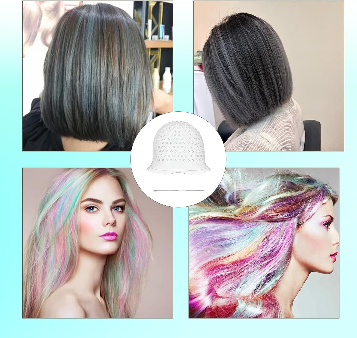 Silicone Hair Weft Cap, Hair Net Strands Hood with Holes, Reusable Hair Hairdresser Hair Colour, High Gloss Strands Set for Professional Salon and Home Hair Dyeing (White) image number 2