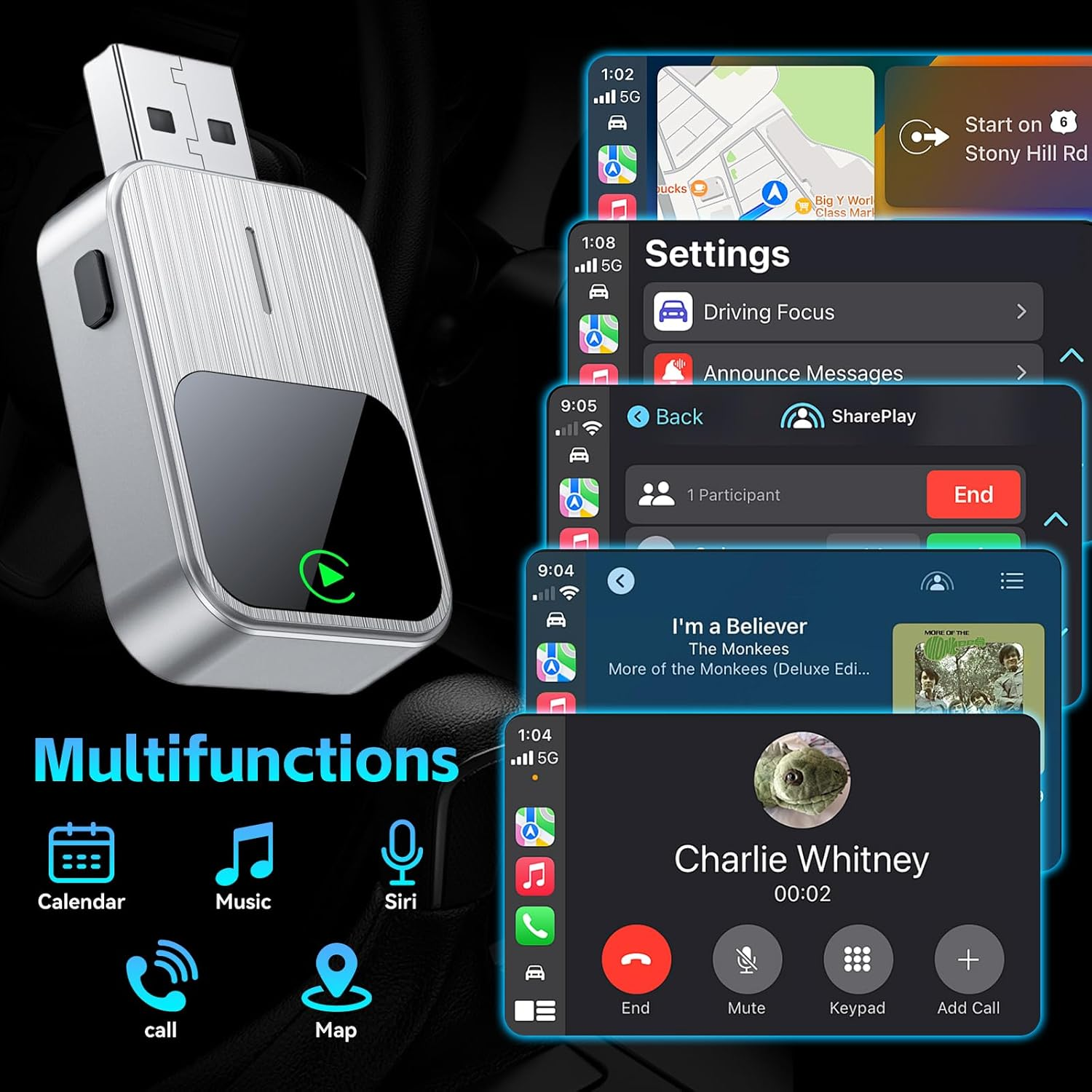 Wireless Carplay Adapter for Iphone, Converts Wired to Wireless Carplay Adapter with Reset Button, No Delay, Compatible for Apple Iphone Ios 12+ & Cars from 2017 image number 6