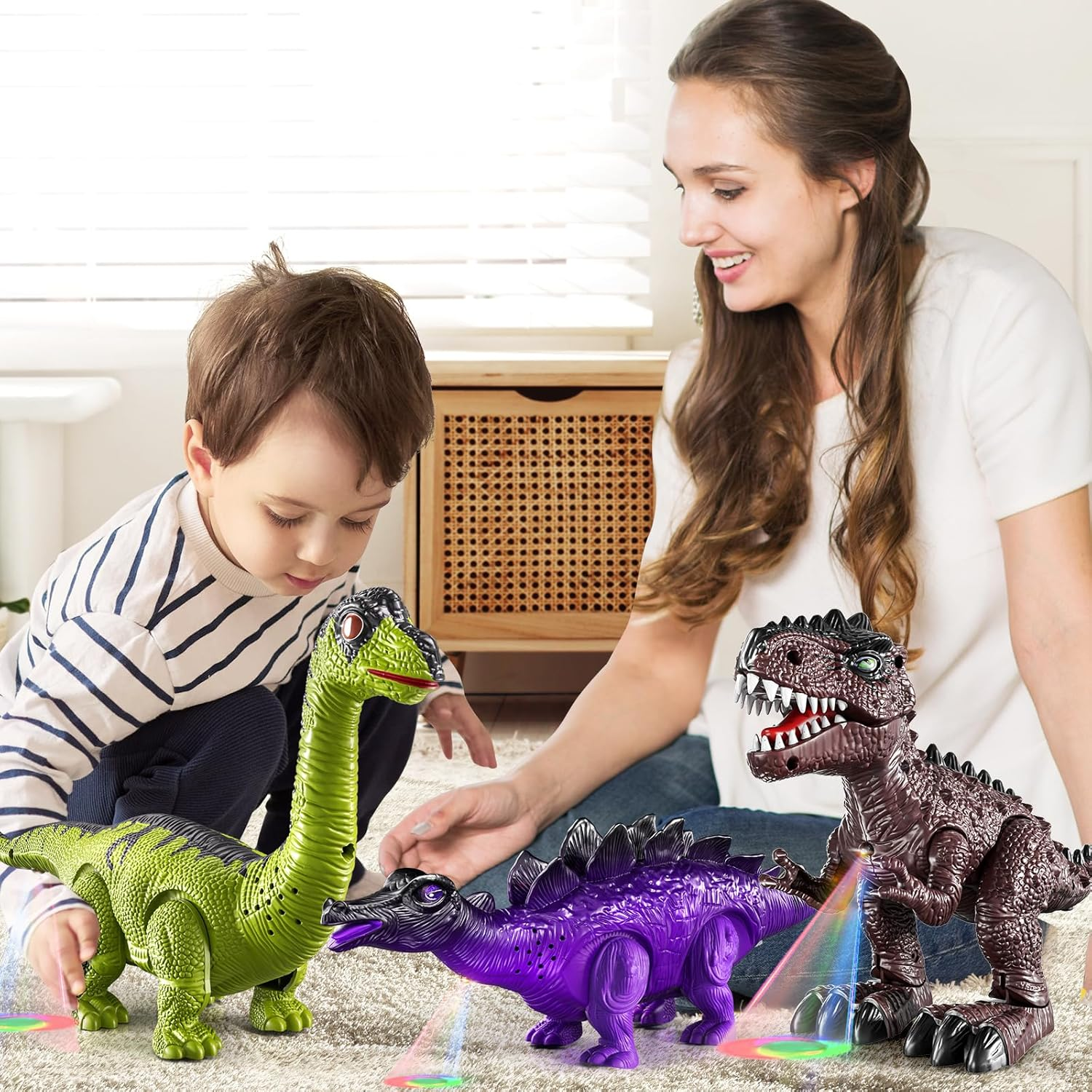 JUKUDAHU Electronic Walking Dinosaur Toys for Kids 3 4 5 6 7 8 Years Old - Dinosaur Figures for Boys 4-7 5-7, Toddler Dinosaur for Kids 3-5 with Sound Light, Dinosaur Set, Birthday Gifts Boys Girls image number 4
