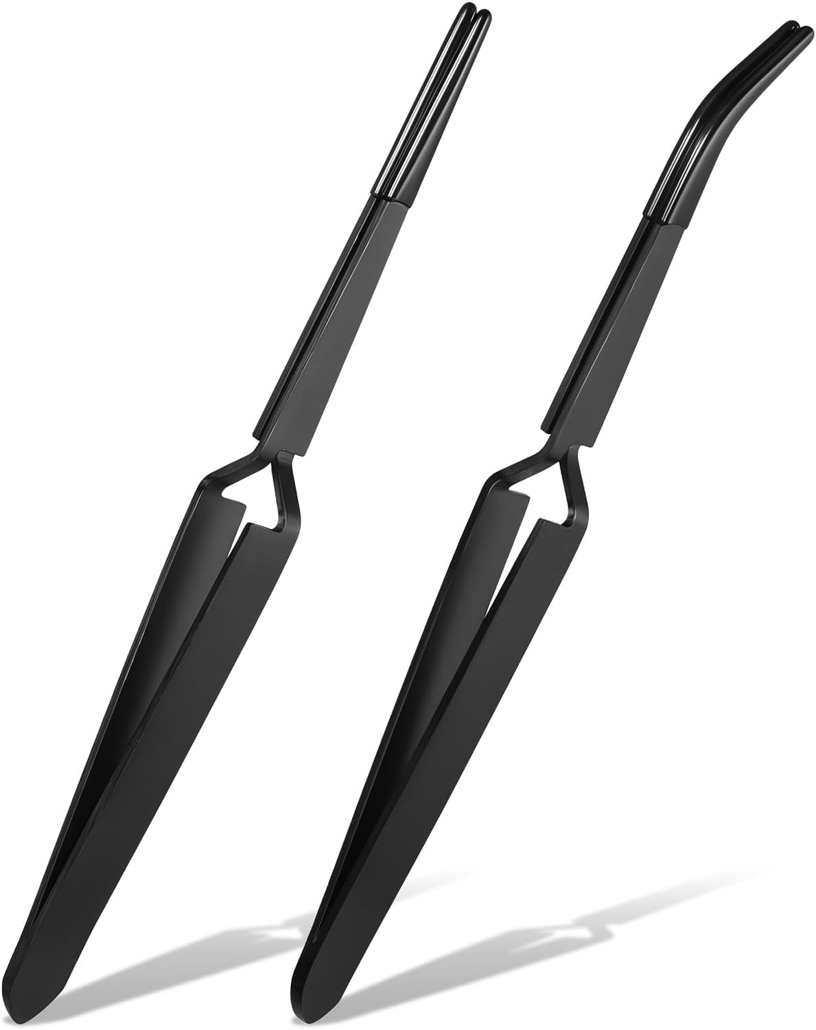 Reverse Tweezers for Crafting, 2 Pcs Rubber Tipped Tweezers Stainless Steel PVC Coated Bent and Straight Flat Tip Cross Locking Precision Tweezer Set for Crafts Jewelry Beads Coins Electronic (Black) image number 4