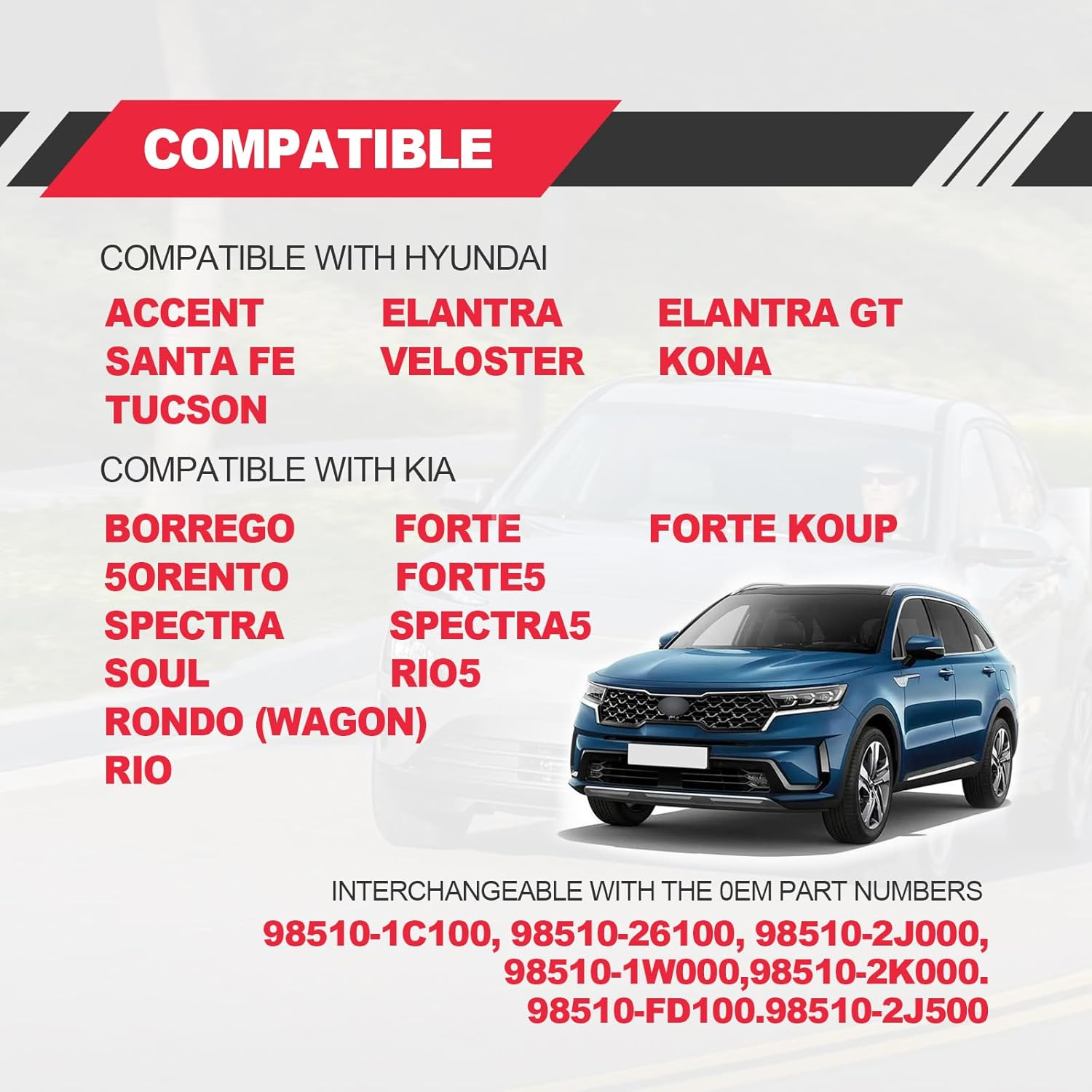 Windshield Washer Pump, Compatible with Hyundai, Kia, Replaces OEM: 98510-1C100, 98510-26100, 98510-1W000, 98510-2K000, Washer Fluid Pump with Grommet image number 1