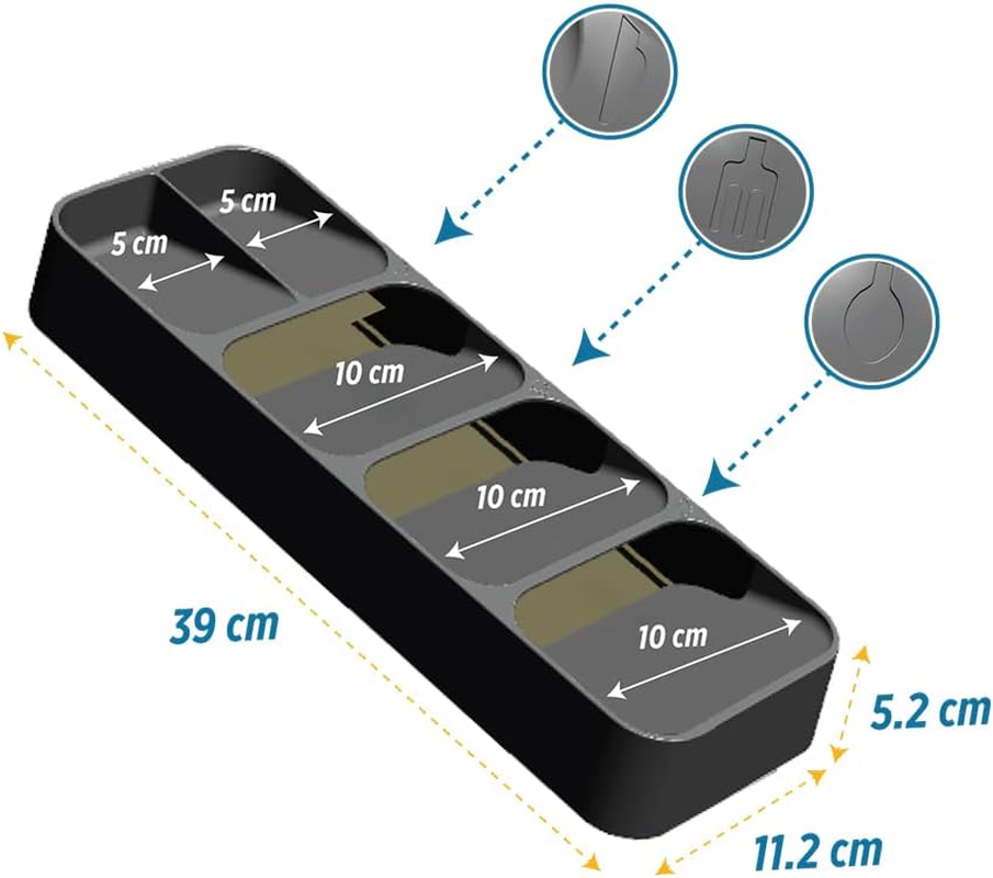 BOAA Fresh Cutlery Organiser for Kitchen Drawer, Cutlery Tray, Organiser System, Kitchen Drawer Organiser, Kitchen Storage (5 Compartments, Grey) image number 3