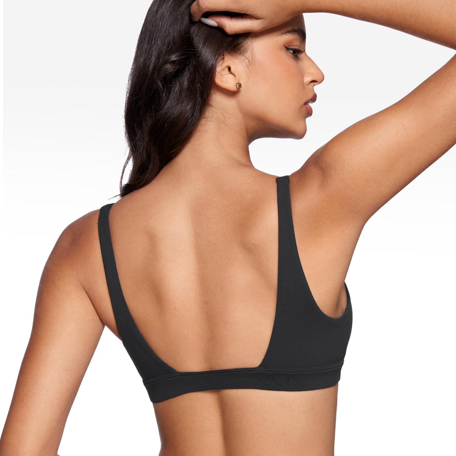 Womens Deep V-Neck Sports Bra Padded Low Impact Fitness Yoga Bra U Back Wireless Workout Bra Contour Crop Top image number 6