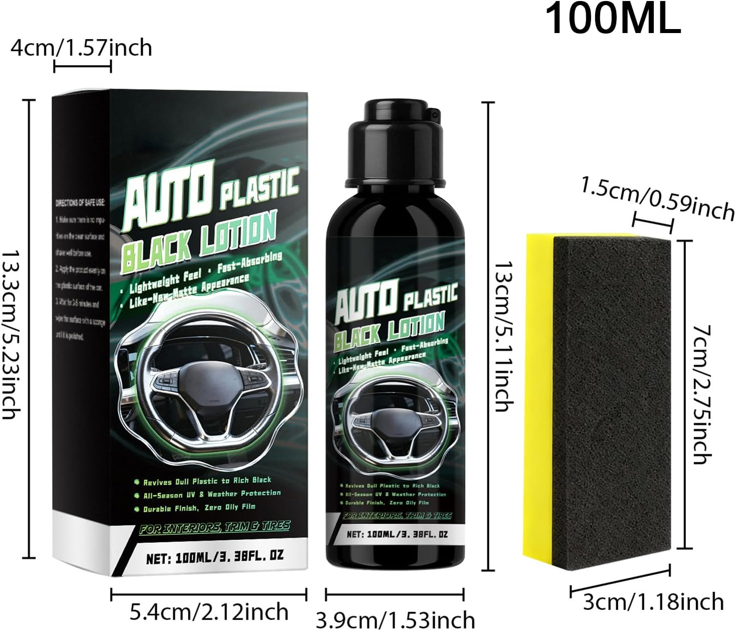 Black Trim Restorer Automotive | 100Ml Car Interior Cleaner - Seat Dash Cleaning Solution - for Upholstery Seat Bumper Furniture Door Steer Wheel Console Appliance image number 3