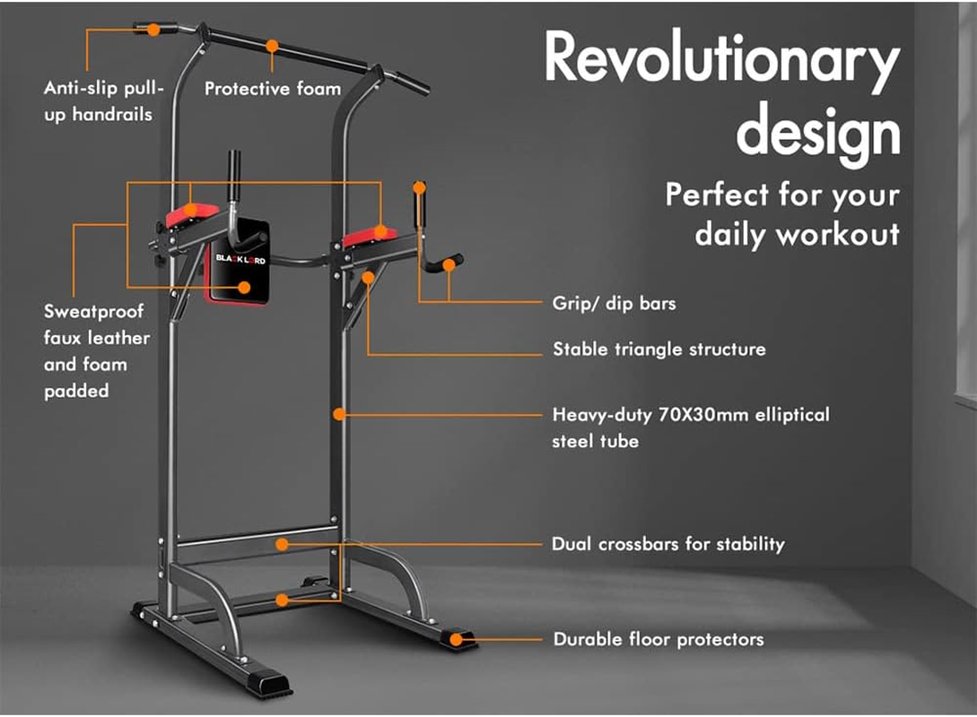 BLACK LORD Pull-Up Station 7-Level Height Adjustable, Chin-Up Dip Station for Strength Training, Home Gym Equipment Multi-Station Chin up and Grip Dip Bar, Power Tower for Knee Raise Press, Max 250Kg image number 5