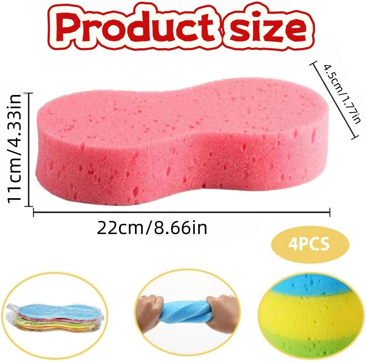 4 Packs of Car Wash Sponges, Large Soft Super Absorbent Scratch-Free Multi-Purpose Cleaning Tiles, Bicycles, Kitchen, Bathroom, Household Sponges (Random Color) image number 6