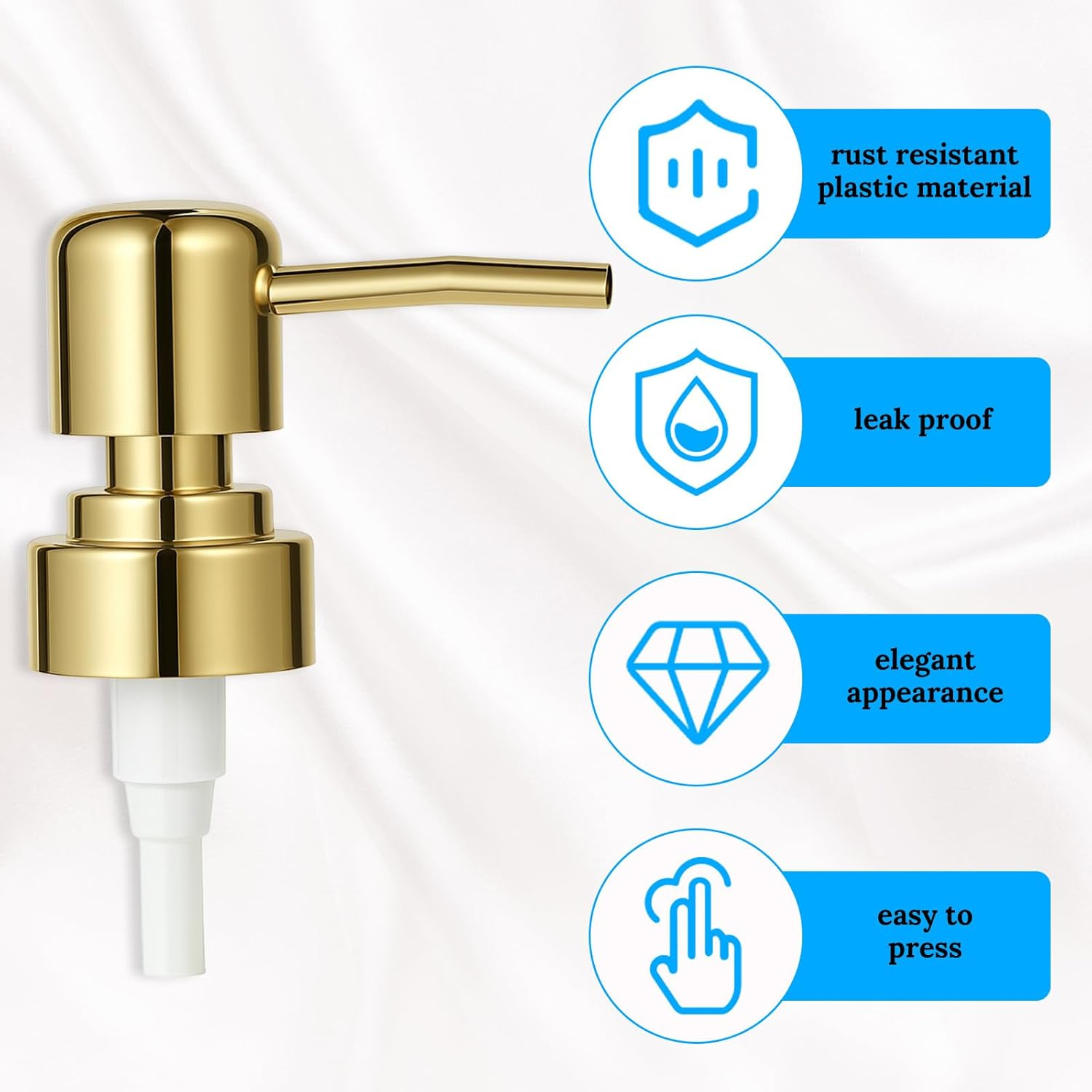 2 Pack Gold Soap Dispenser Pump Replacement Top Dispenser Pumps Refill Dispensers Liquid Hand Soap Dispensers Soaps Pumps Replacement for Lotion Regular Glass Mouth Bottles image number 2