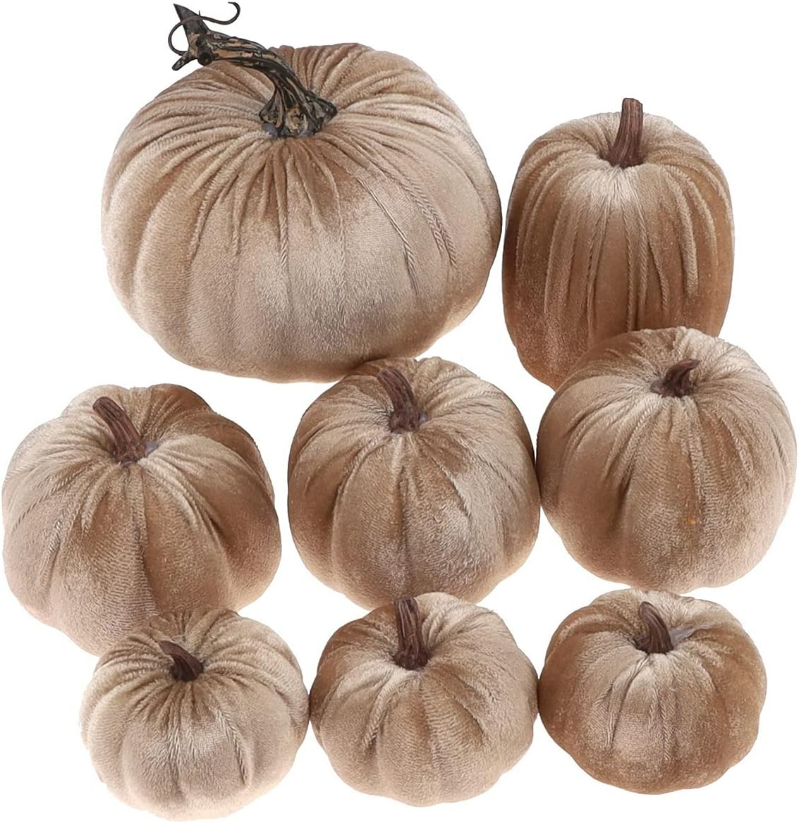 Gresorth 8Pcs Assorted Size Fake Handmade Champagne Velvet Pumpkins Artificial Fall Harvest Halloween Decoration for Home Kitchen Farmhouse Thanksgiving Wedding Festival - Orange image number 4