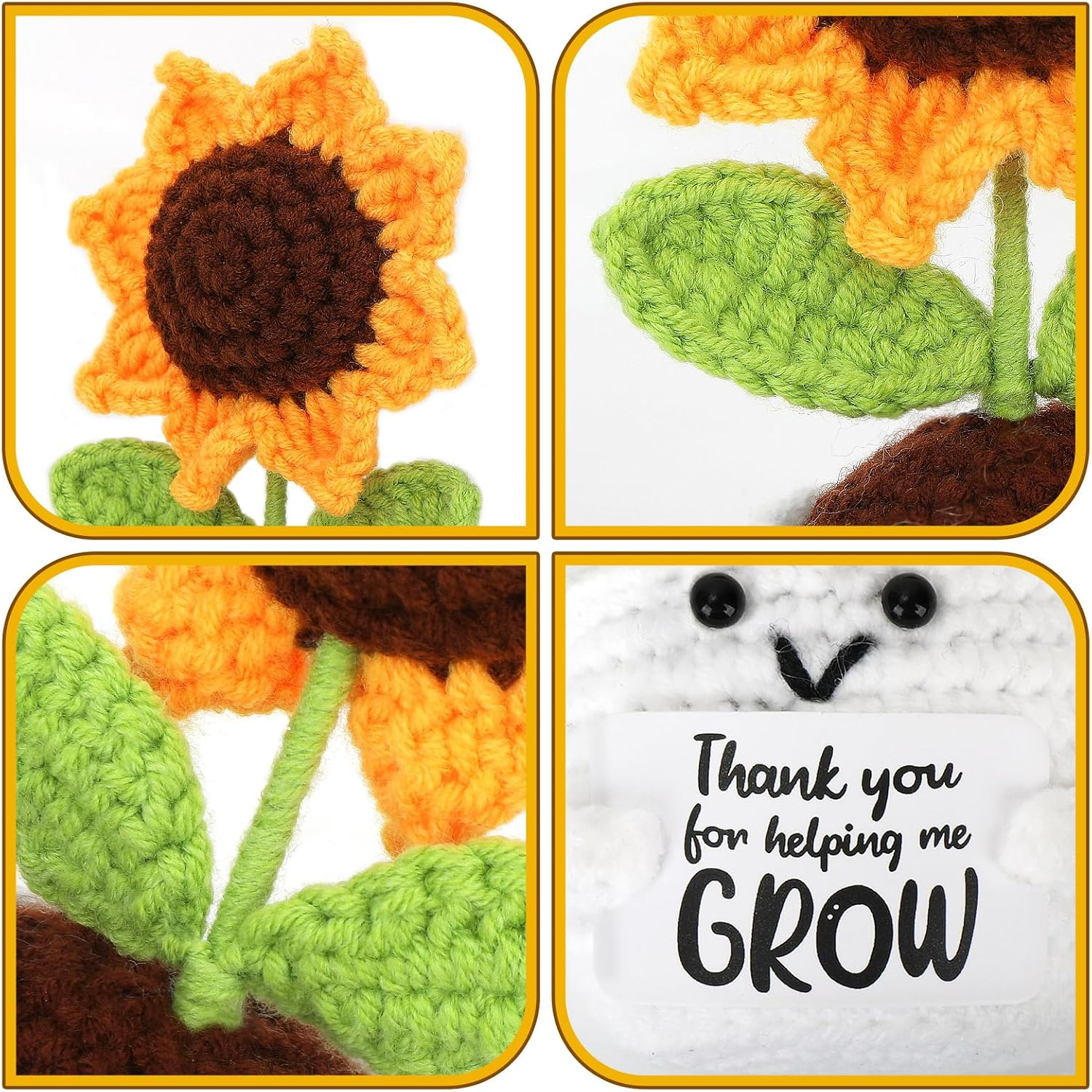 ZCOINS Emotional Support Positive Crochet Sunflower Pot, Small Positive Crochet Plush Sunflower Plant Teacher Appreciation Gift, Mini Inspirational Funny Desk Decor, Emotional Thank You Gifts for Mum