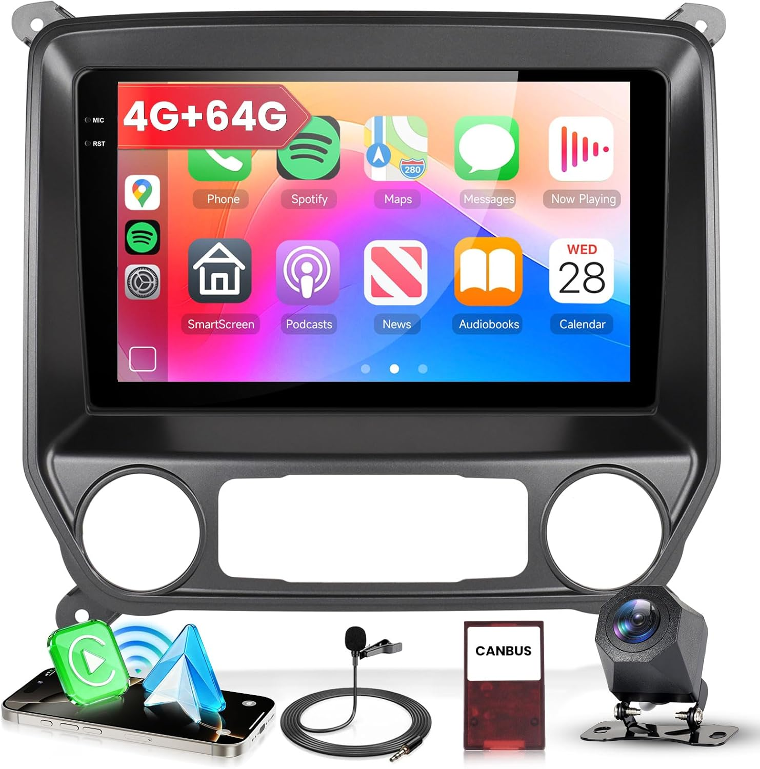 Rimoody 4G+64G Car Stereo for Chevrolet Silverado & GMC Sierra 2014-2018 Wireless Carplay Android Auto, Android 15 Car Radio 10.1'' In-Cell Touch Screen/Gps/Bluetooth/Fm Rds/Eq/Wi-Fi/Rear Camera image number 6