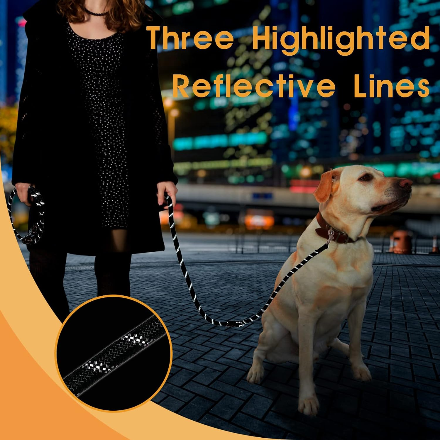 Bokelai Double Ended Lead for Dogs Adjustable Reflective 3M Training Lead for Large Medium Dogs Walking & Running Hands Free Rope Lead Black image number 6