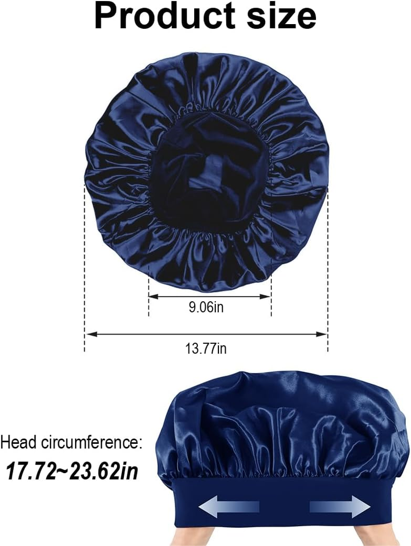 VIVIIHOO Silk Bonnet for Men - Black Satin Silk Bonnet with Adjustable Elastic Band - Soft, Comfortable and Ideal for Sleeping - Large Bonnet for Men and Women (Navy Blue) image number 5