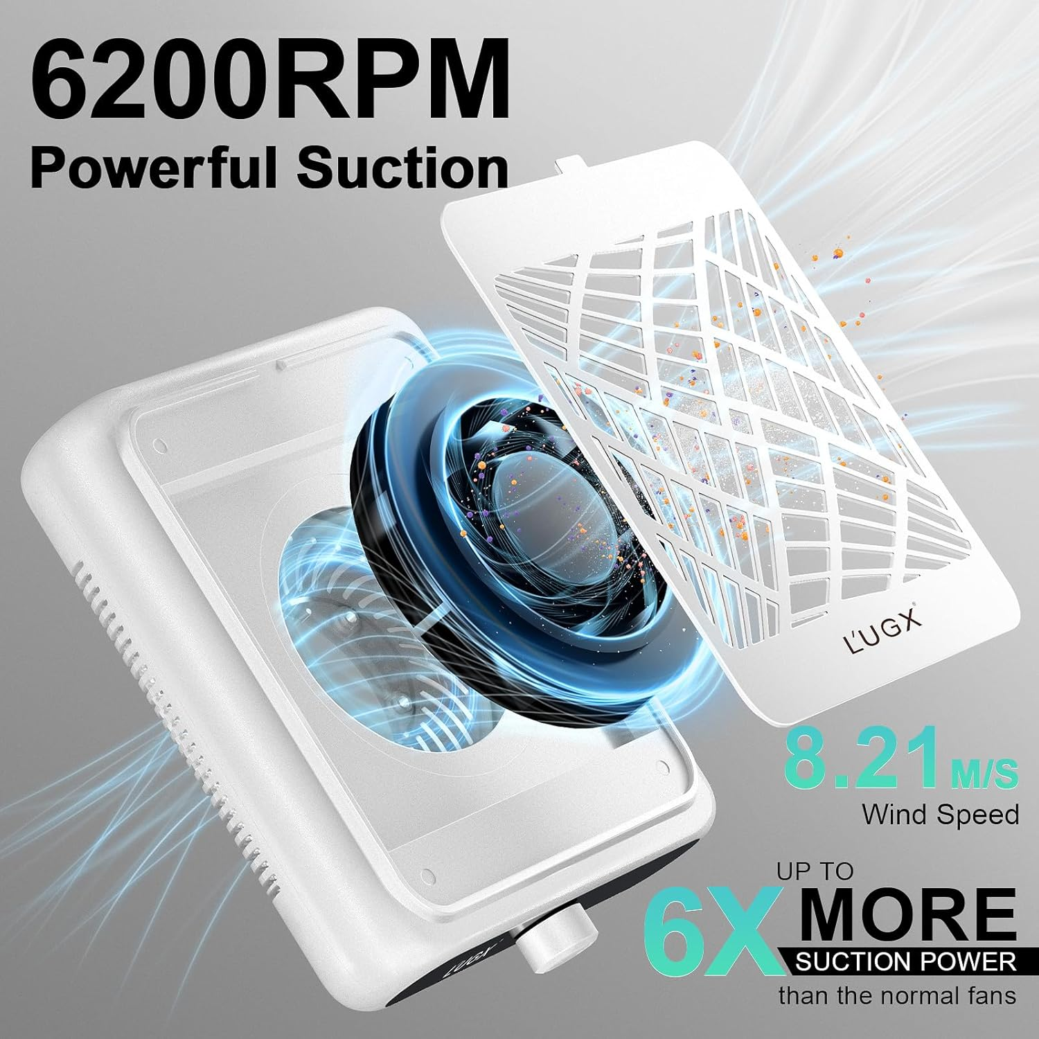 L'UGX Rechargeable Nail Dust Collector with 2 Reusable Filter, Professional Nail Vacuum Dust Collector Nail Tech Fan Extractor Powerful Suction Machine, Perfect for Home Salon Use image number 6