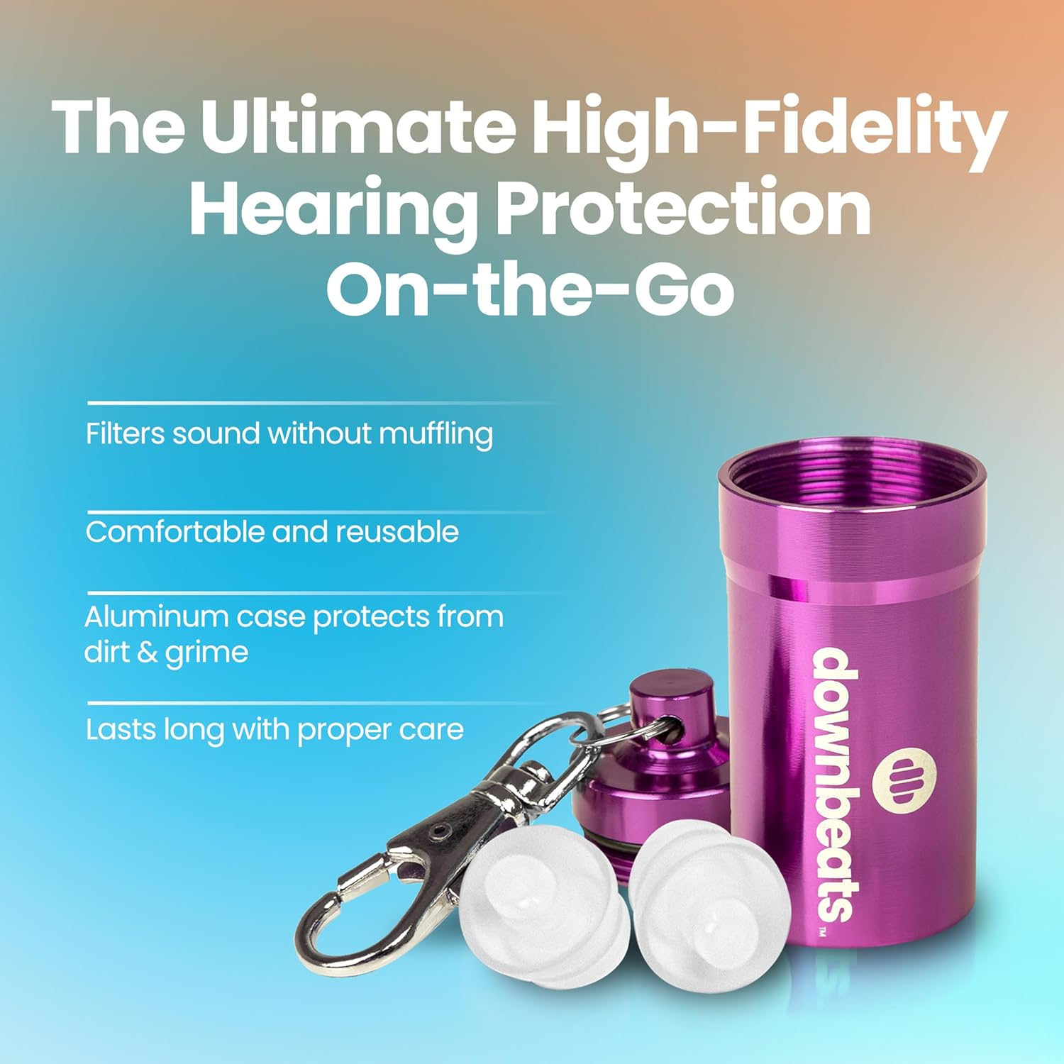 Downbeats Reusable High Fidelity Hearing Protection: Ear Plugs for Concerts, Music, and Musicians (Purple Case) - Black image number 7