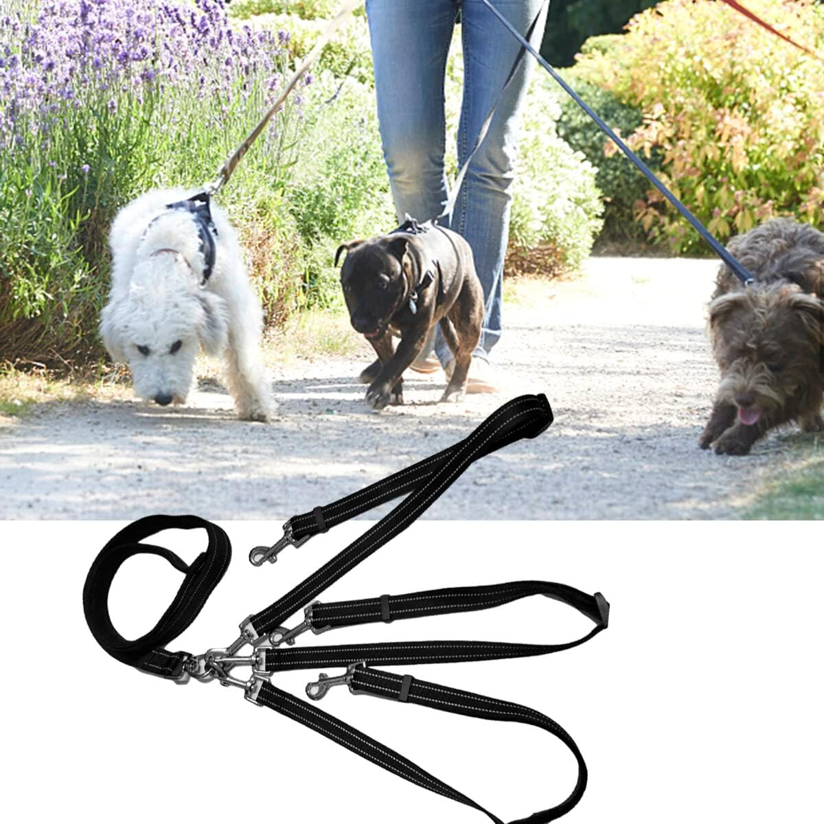 Esenlong 3 Way Dog Leash, Reflective Dog Lead with Padded Handle, Removable Dog Leash image number 1