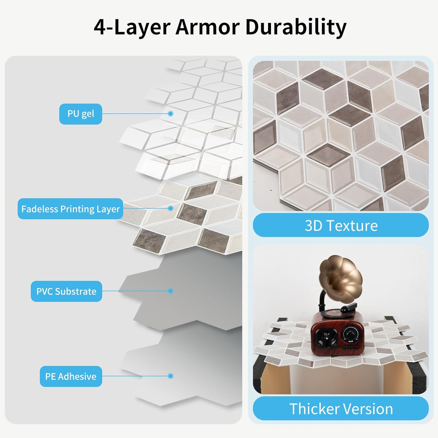 Art3D 10-Sheet Peel and Stick Backsplash Tiles, 30X30 CM Self-Adhesive 3D Wall Tiles for Kitchen, Bathroom, Countertop - Thickened Waterproof Design (Light Brown) - Graphite Gray image number 3