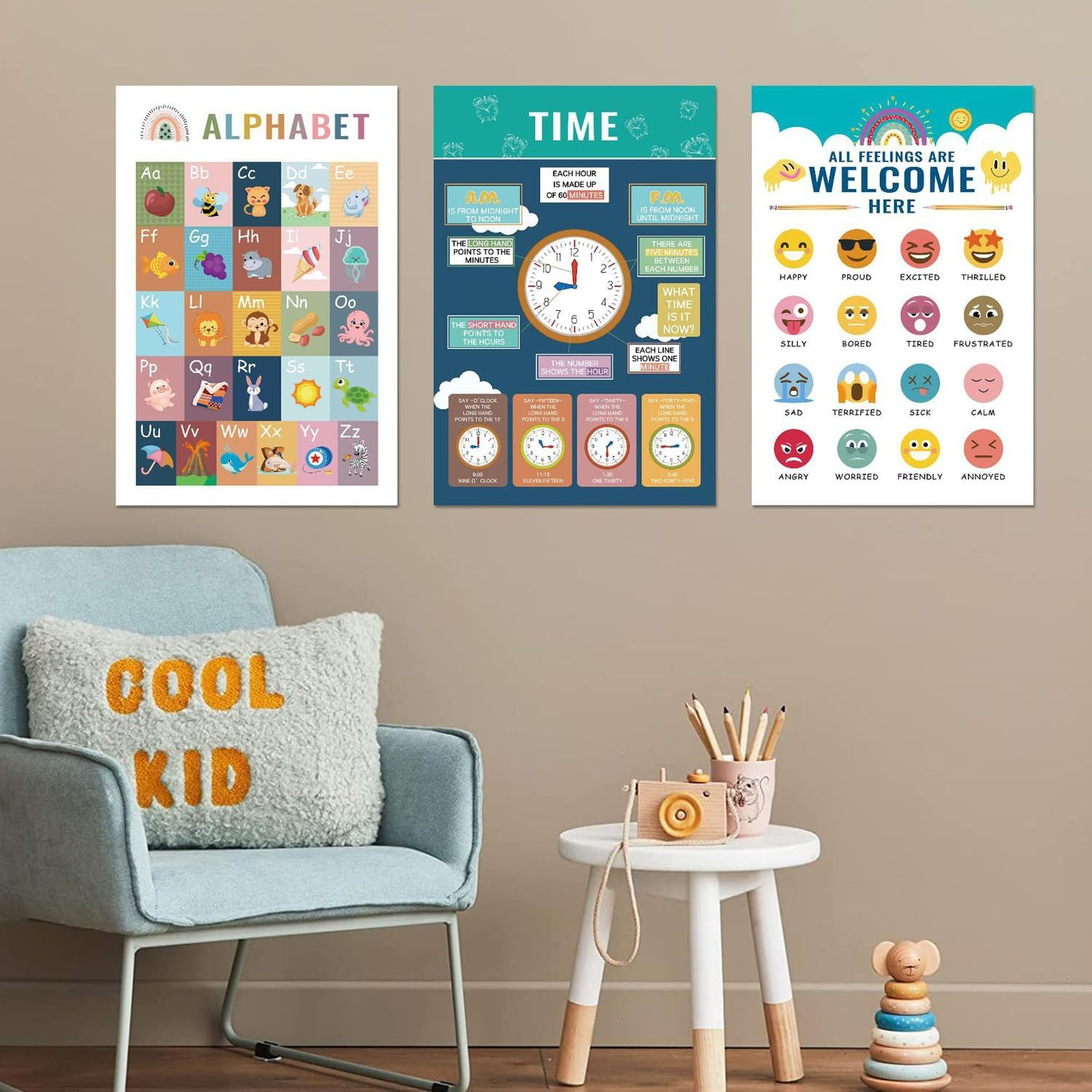 16 Pieces Educational Posters for Toddlers, 11X16.5 Inches ABC Charts Alphabet Poster, Learning Chart, Educational Charts for Nursery Kindergarten Homeschool image number 2