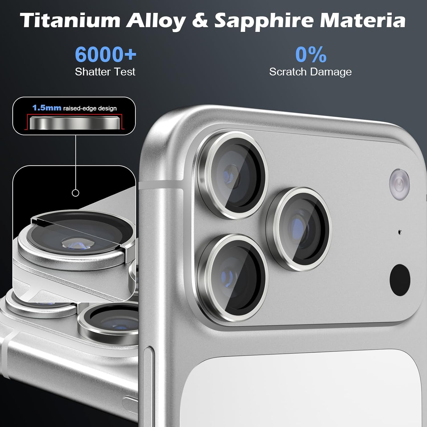 Cloudvalley for Iphone 17 Pro/Iphone 17 Pro Max Camera Lens Protector, [1 Second Installaion] Ultra-Hd Tempered Glass Cover, [Case-Friendly] Metal Lens Screen Protective Ring,Titanium Silver