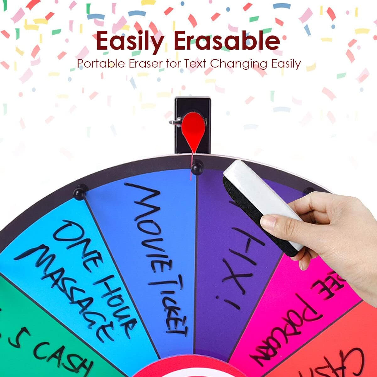 Honey Joy 18'' Tabletop Spinning Prize Wheel, Wheel with Dry Erase & Marker Pen, Solid Metal Base, Colorful 14 Slots for Tradeshow Carnival Fortune Game