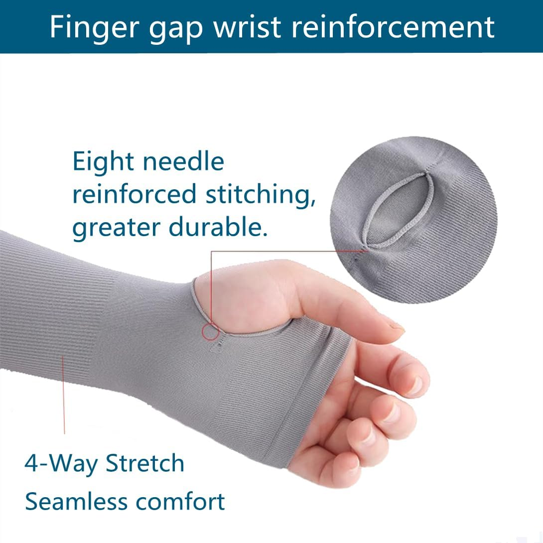 Sun Protection Arm Sleeves with Thumb Holes for Men Women,Cooling Compression UV Arm Cover,Outdoor Sports Sleeve Arm - Black Two image number 2