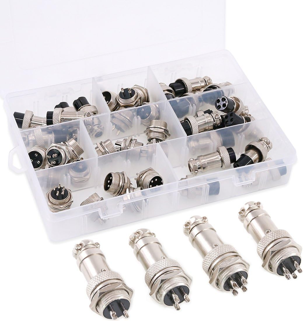 Hilitchi 40-Pieces 2 3 4 5 Pin 16Mm Thread Male Female Panel Metal Aviation Wire Wire Connector Plug Assortment Kit (2 Pin / 3 Pin / 4 Pin / 5Pin)