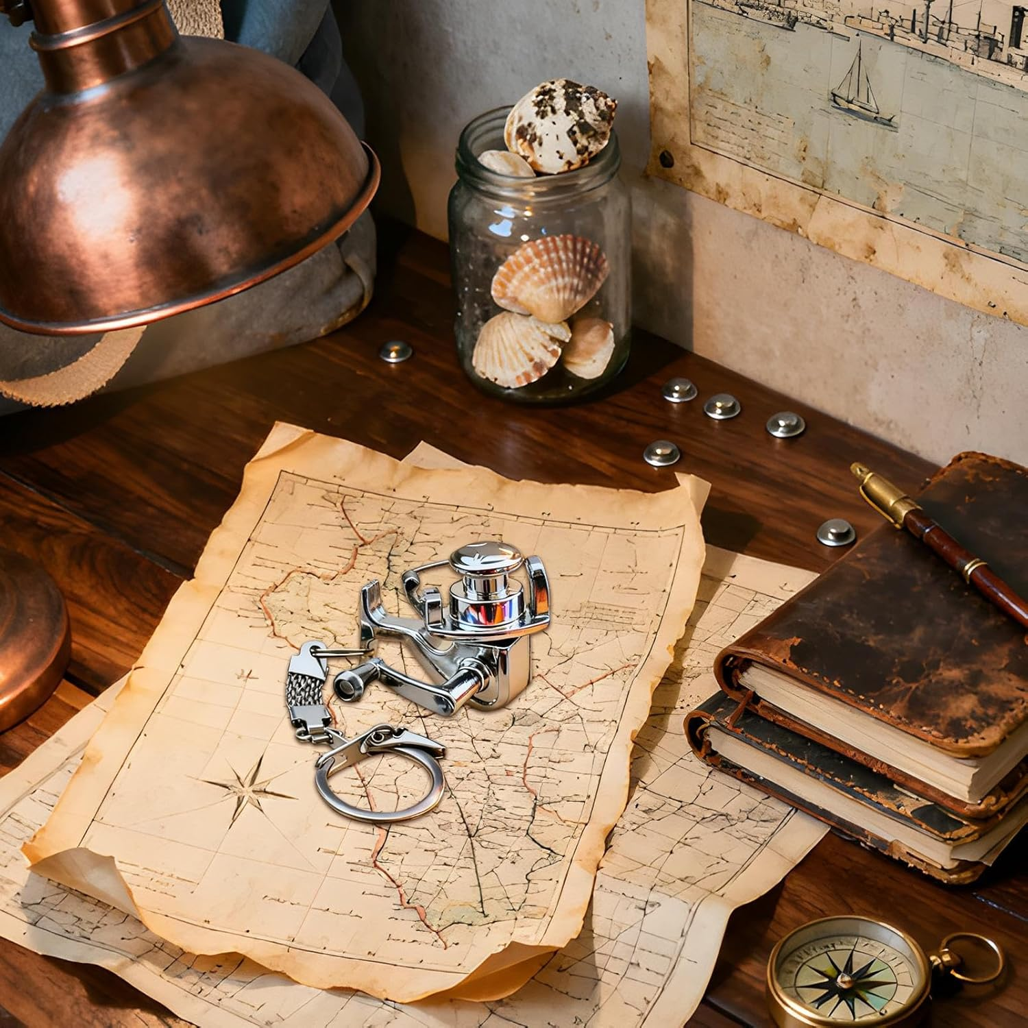 Backpack Keychain - Metal Fishing Reel Pendant, Reel Drum Keyring Bag Charm | Bag Pack Key Chain for Purse Handbag Wallet Phone Luggage Truck School Travel Party Office Home Angler Women Men