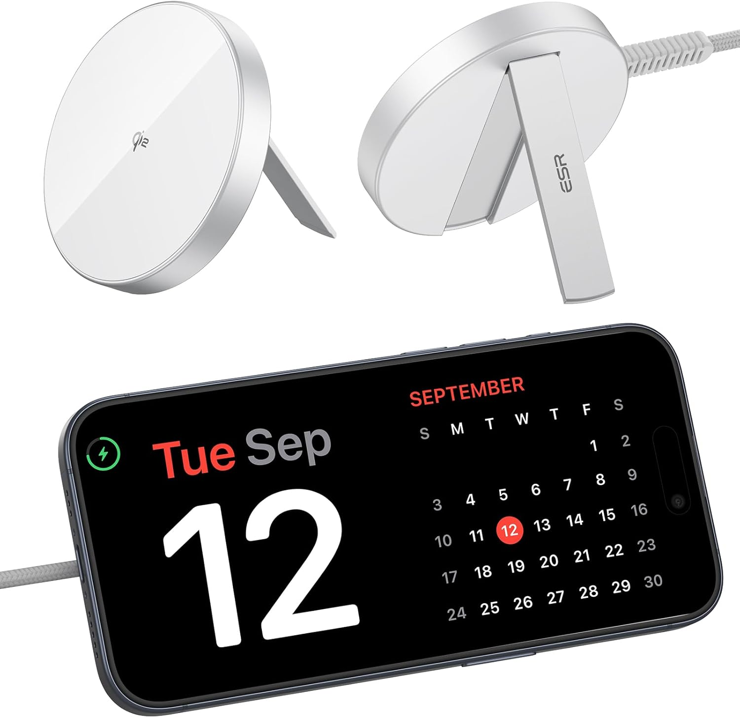 ESR for Magsafe Charger, Wireless Charger Kickstand, Charging Pad for Iphone 16/15/14/13/12 Series Galaxy S25 Series and Airpods Pro, Strong Magnetic Charger Pad with A/C Cable, Black