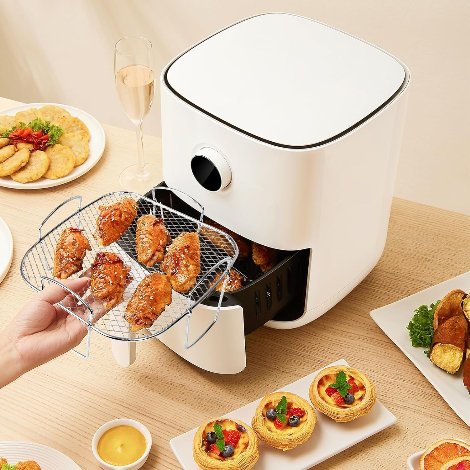 Air Fryer Rack, 304 Stainless Steel Dehydrator Rack, Square Air Fryer Basket Multi-Purpose Grill Shelf for 7.5L-8L Fryer and Oven (Single Layer) image number 2