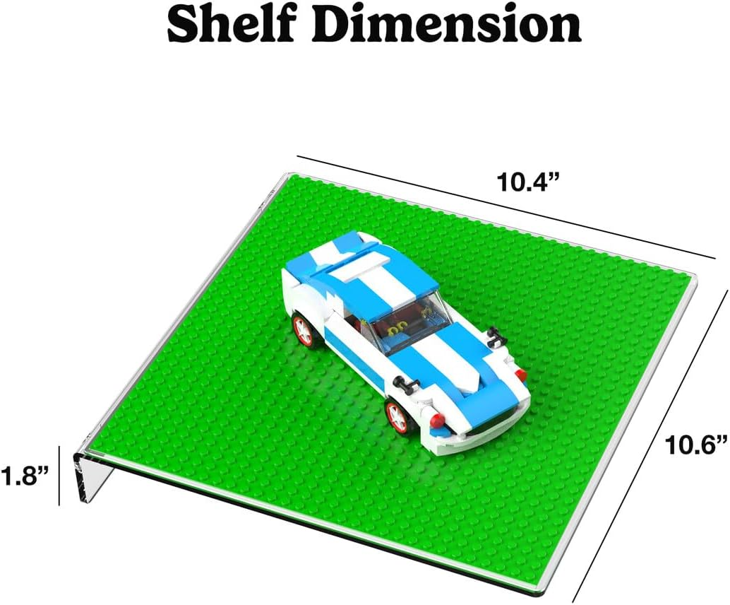 GALVANOX Display Sheves for Building Bricks (2 Pack) Compatible with All Toy Block Brands, Floating Wall Mounted Shelf with 10 Inch Removable Baseplate (Clear Acrylic Stand) image number 2