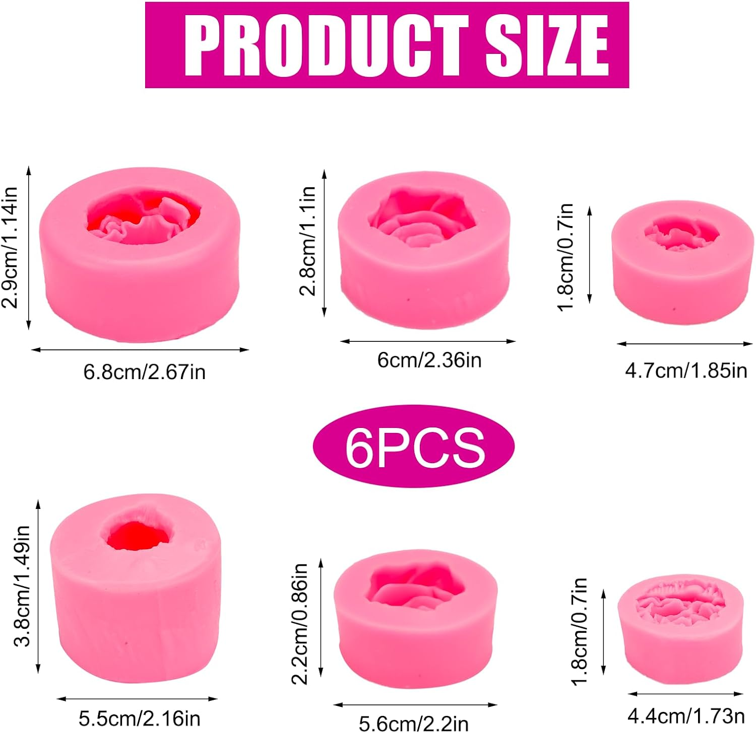 6 Pieces Flower Silicone Molds,Flower Molds,Flowers Fondant Mold,Rose Candle Mold for Candle Soap Making Cake Decorating Candy Chocolate Gum Paste Polymer Clay