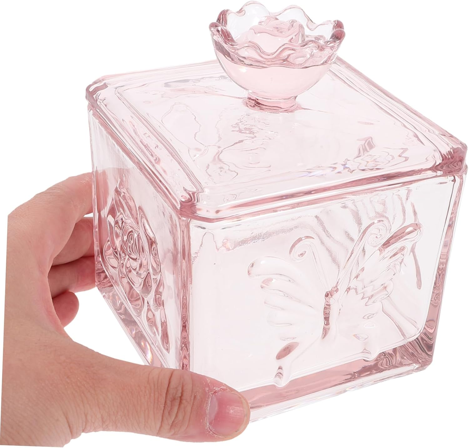 BUGUUYO Embossed Flower Glass Canisters Airtight Tea Sugar Storage Jars for Home Commercial Use