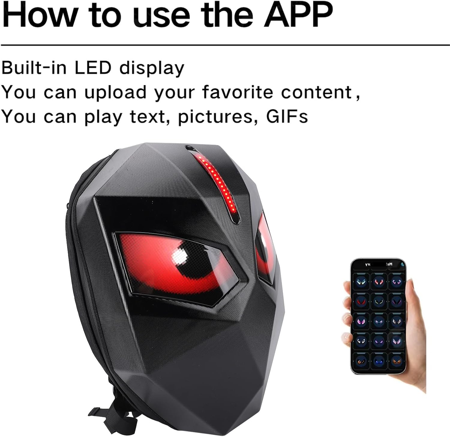 LED Motorcycle Backpack, Waterproof Hard Shell LED Backpack with Programmable Full Color Screen, Large Capacity Laptop Backpack, Knight Backpack for Travelling, Camping, Cycling