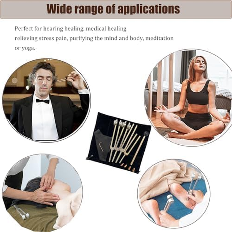 Tuning Forks, 4Pcs Tuning Fork Set Om136.1Hz, C128Hz, C256Hz, 384Hz with Wooden Base and Reflex Hammer Set for Healing, Sound Vibration, Yoga Teacher
