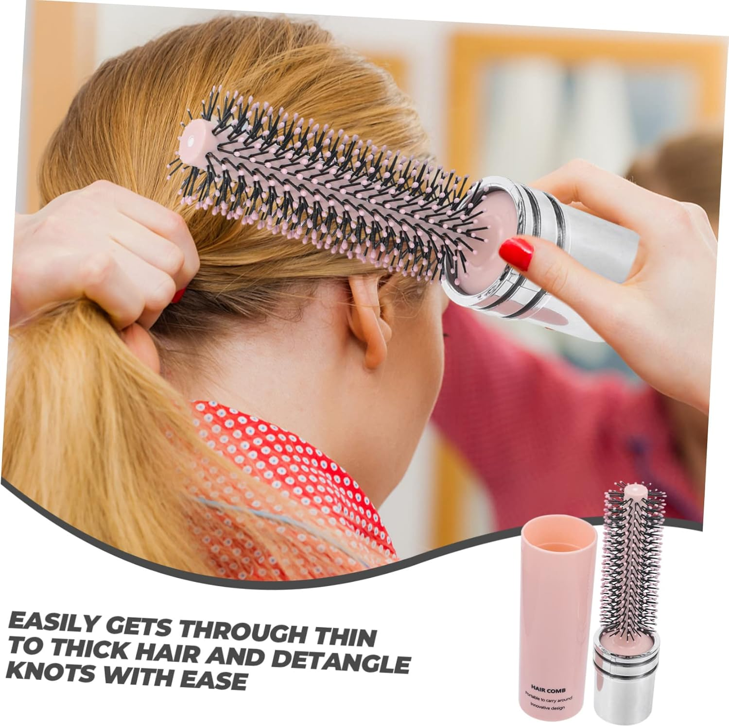 HAMPPLIES Retractable Hair Brush for Effortless Detangling Travel Friendly Roller Hairbrush for Blow Drying Styling Enhancing Shine Static Design for All Hair Types image number 6