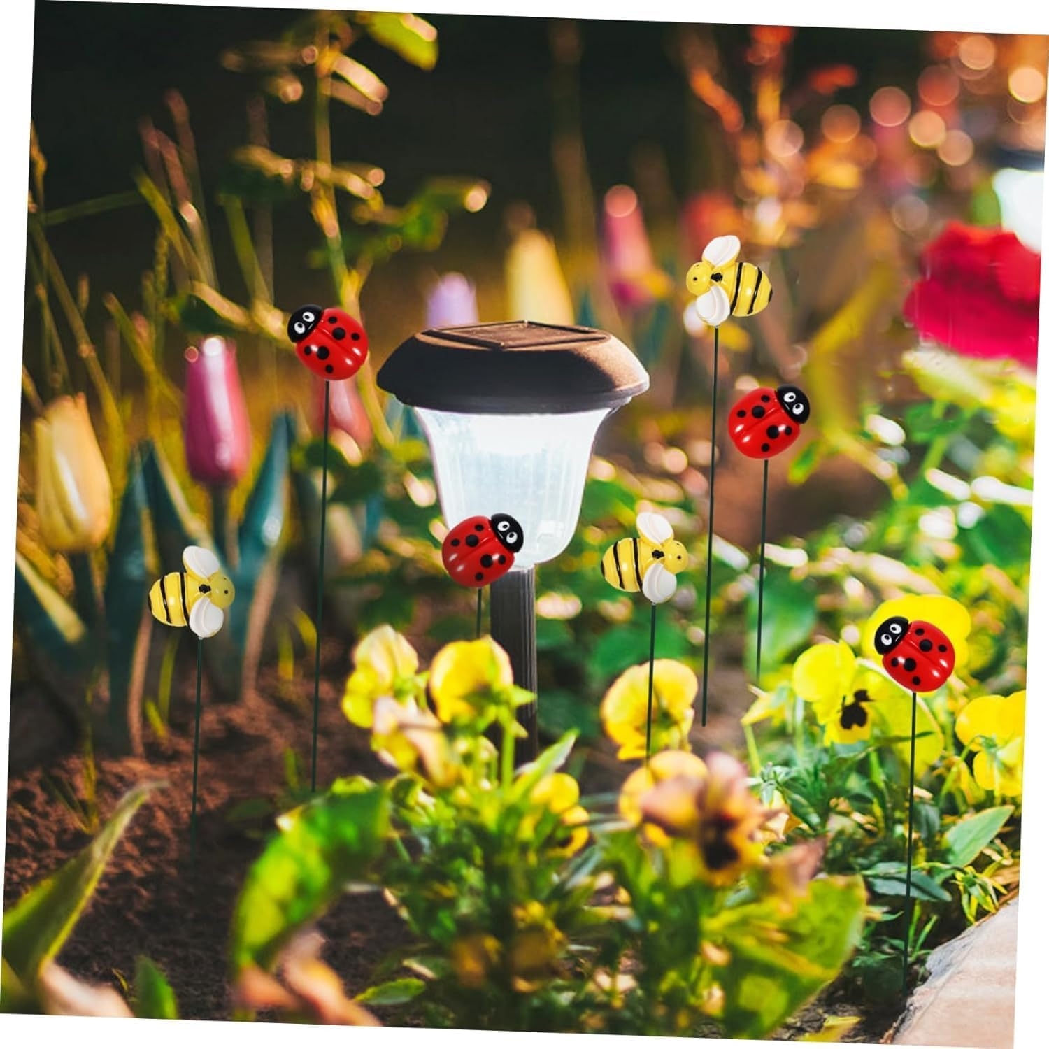 Bee and Ladybug Garden Stakes Outdoor Flower Bed Accessories Insect Art for Plants Honeybee and Bee Decor for Spring Lawn and Patio (10Pcs Bee +10Pcs Ladybug) image number 3