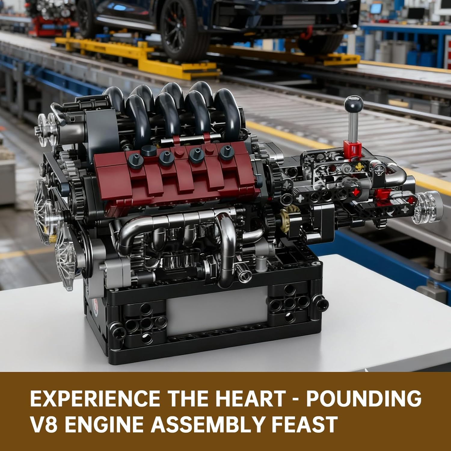 Mould King 10227 Technik V8 Engine Kit Petrol Building Blocks Clamping Blocks Engines Electric Engine Motor Kit Gifts for Adults (787 Pieces) image number 2