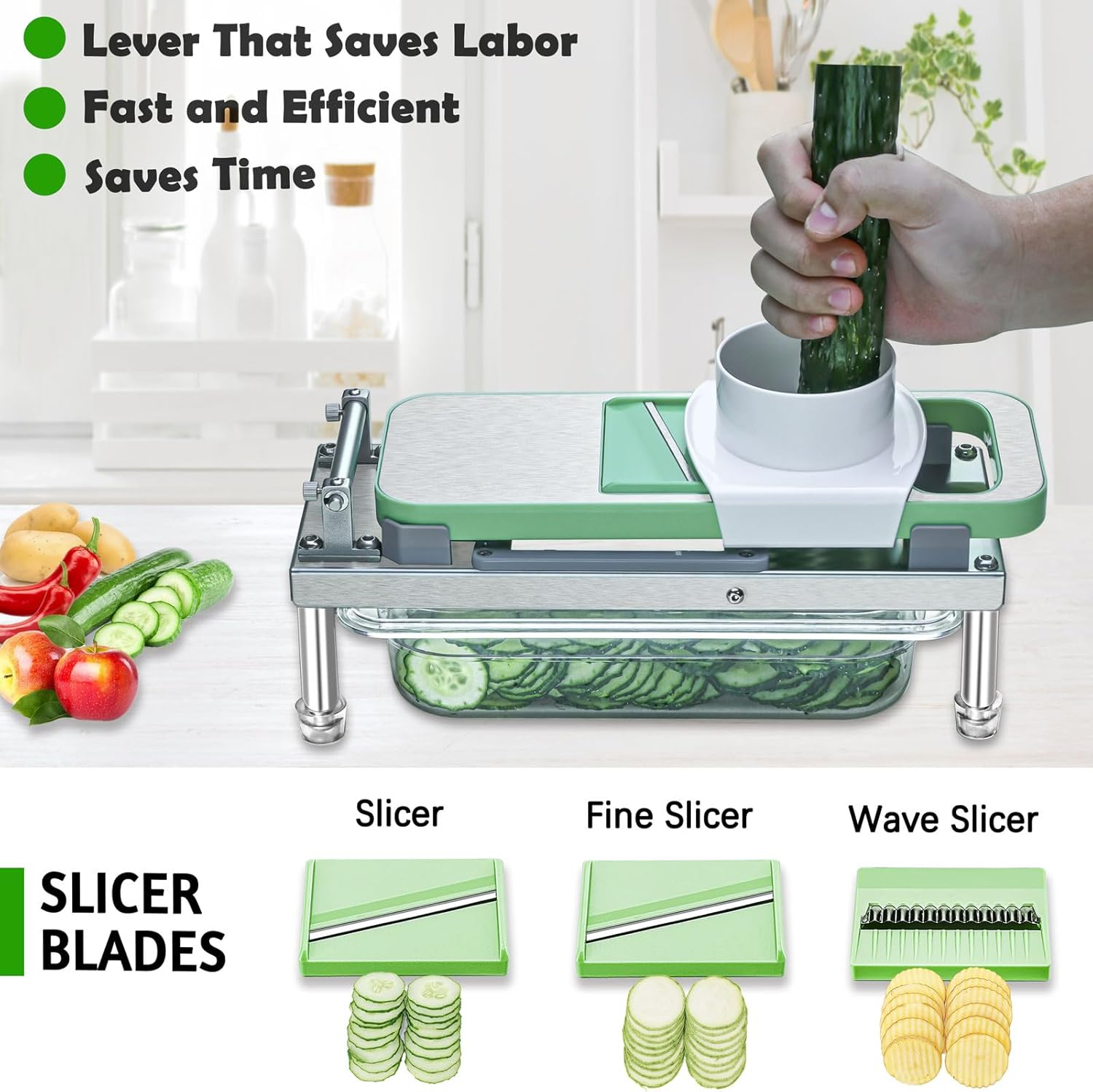 Vegetable Chopper, Veggie Chopper with 8 Blades, Onion Cutter with Container, Pro All-In-1 Food Dicer, Mandoline Slicer, Stainless Steel Materials Salad Grater