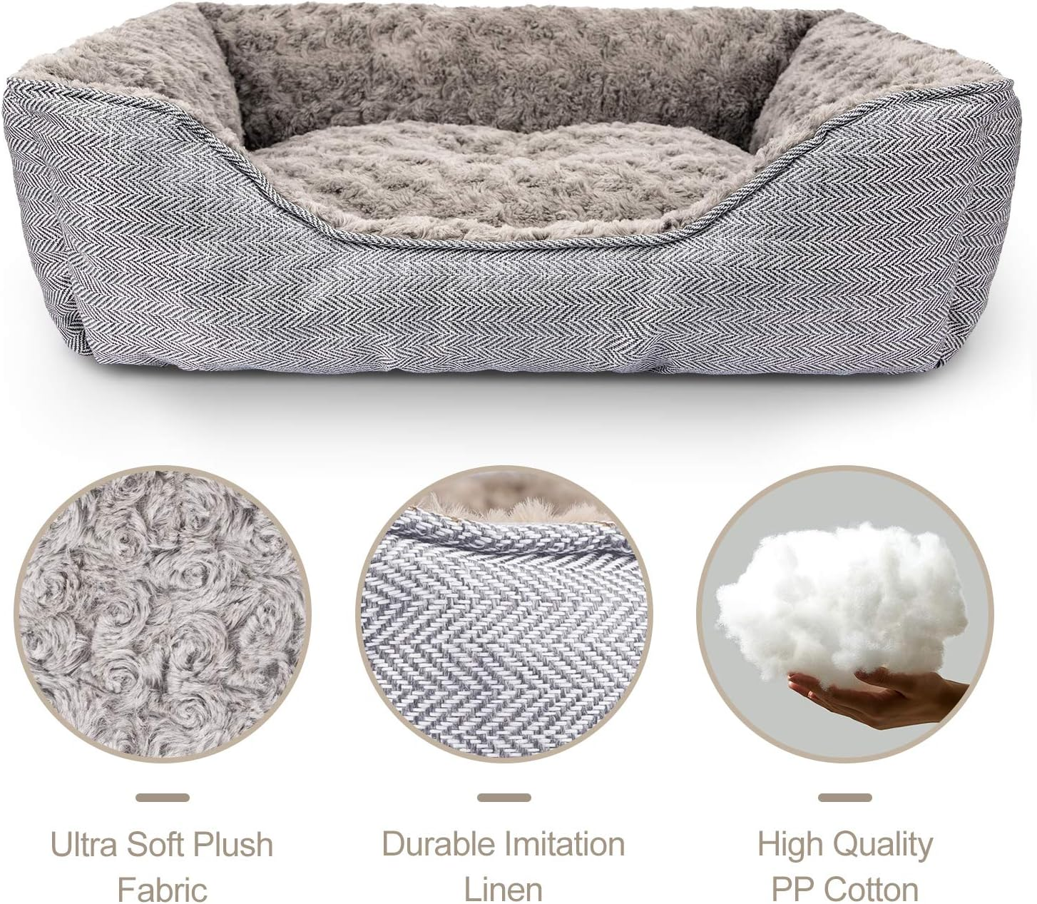 FURTIME Dog Bed for Large Medium Small Dogs Soft Washable Pet Bed Orthopedic Dog Sofa Bed Breathable Rectangle Sleeping Bed Anti-Slip Bottom(25'', Grey) image number 2