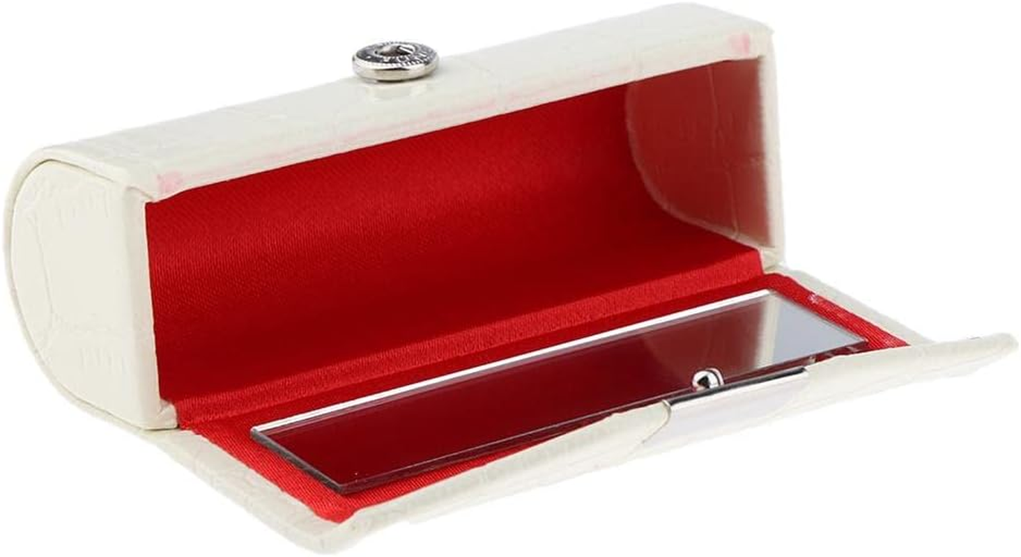 Koolsoo Leather Lipstick Case Holder Storage Box with Mirror for Purse, White