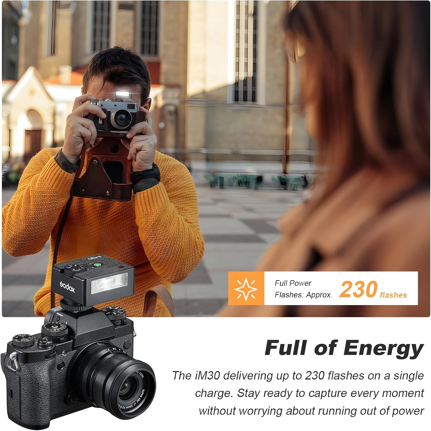 Godox IM30 Mini Pocket Flash Manual Speedlite, S1/S2 Optical Control, Portable Hot Shoe Flash 7 Power Levels 6500 K &plusmn; 200 K Colour Temperature for Sony, Canon, Nikon, Fuji, Pentax (With Tri-Colour